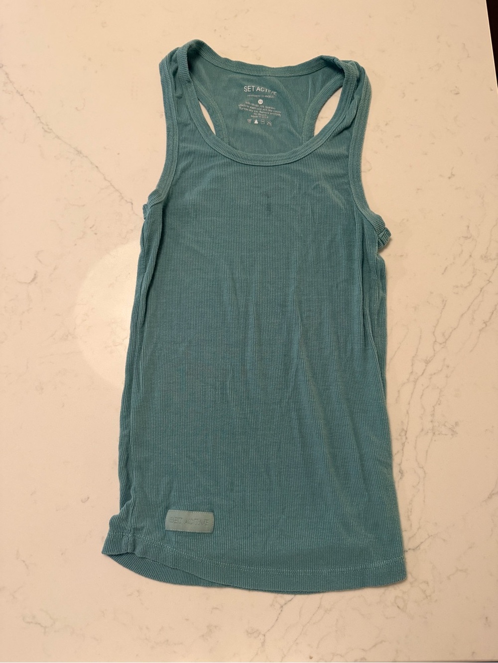 SET Active Ribbed Teal Racerback Tank